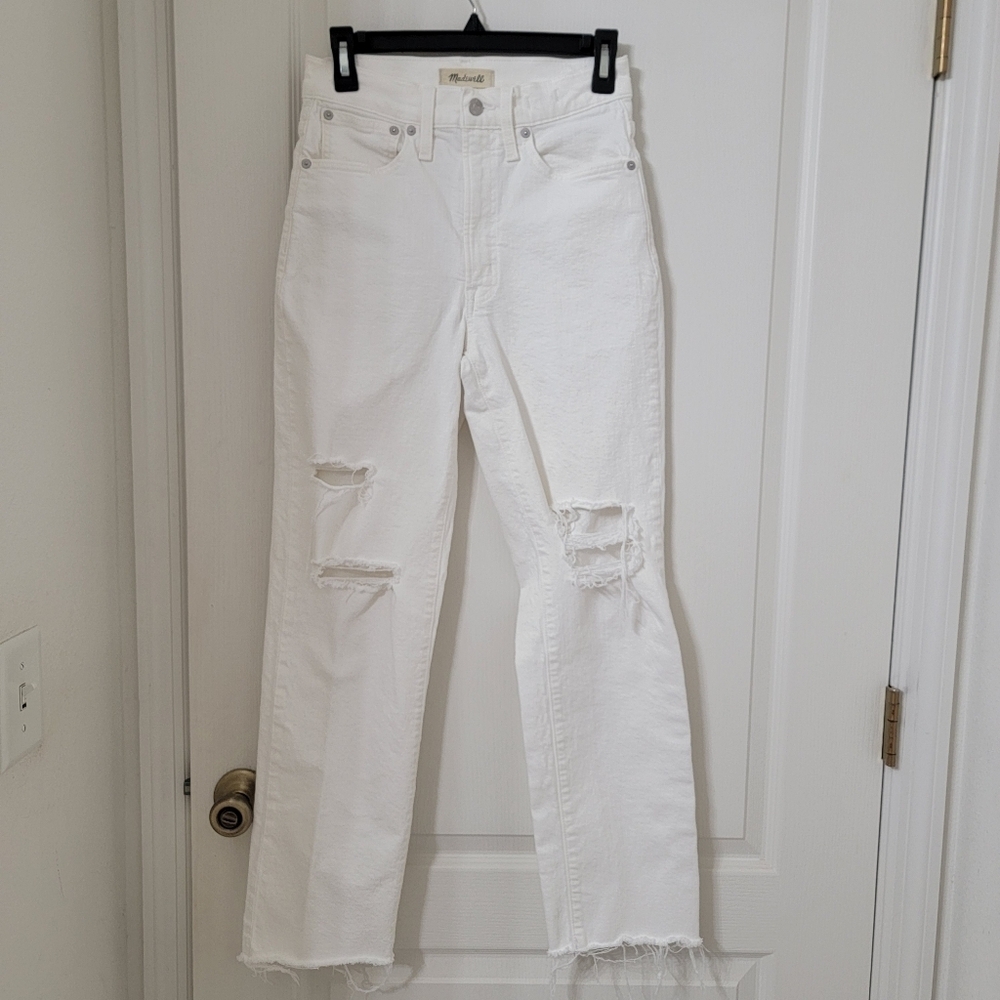 Madewell Size 25 White Distressed/Destroyed "The Perfect Vintage Straight Jean"